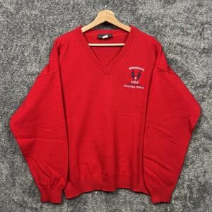 Vintage Andrew Rohan USA Track V Neck Sweater Men's XL Long Sleeve Red